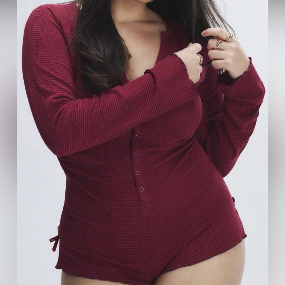Savage X Fenty Burgundy Long Sleeve Pajama Romper